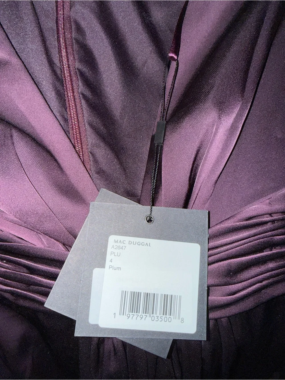 NWOT Mac Duggal Plunging Satin Jumpsuit in Plum